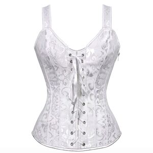 NWT White Satin Victorian Midevil Corset Tank Top Adjustable Straps Side Zip